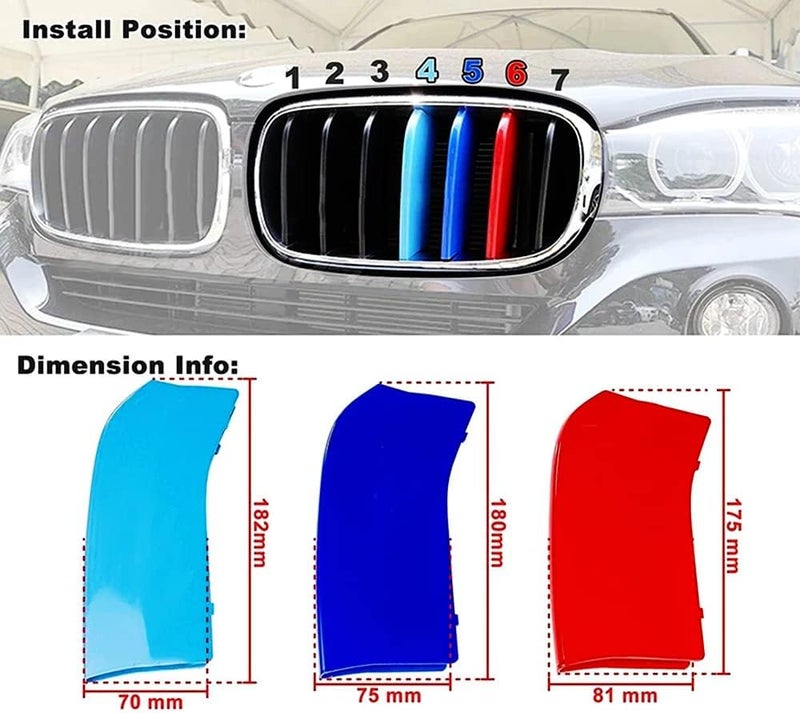 Goodream Tricolored Grille Insert Trims Compatible With 2014-2018 F15 X5 and 2015-2016 F16 X6 (Does not fit 2017 X6) Center Kidney Grill (7Beams) - Image 5
